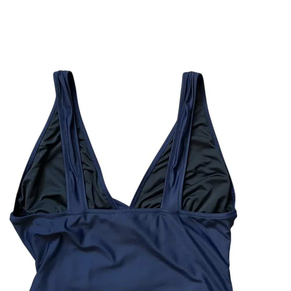 J Crew Ruched V-Neck Swimsuit In Navy Blue Size 16
